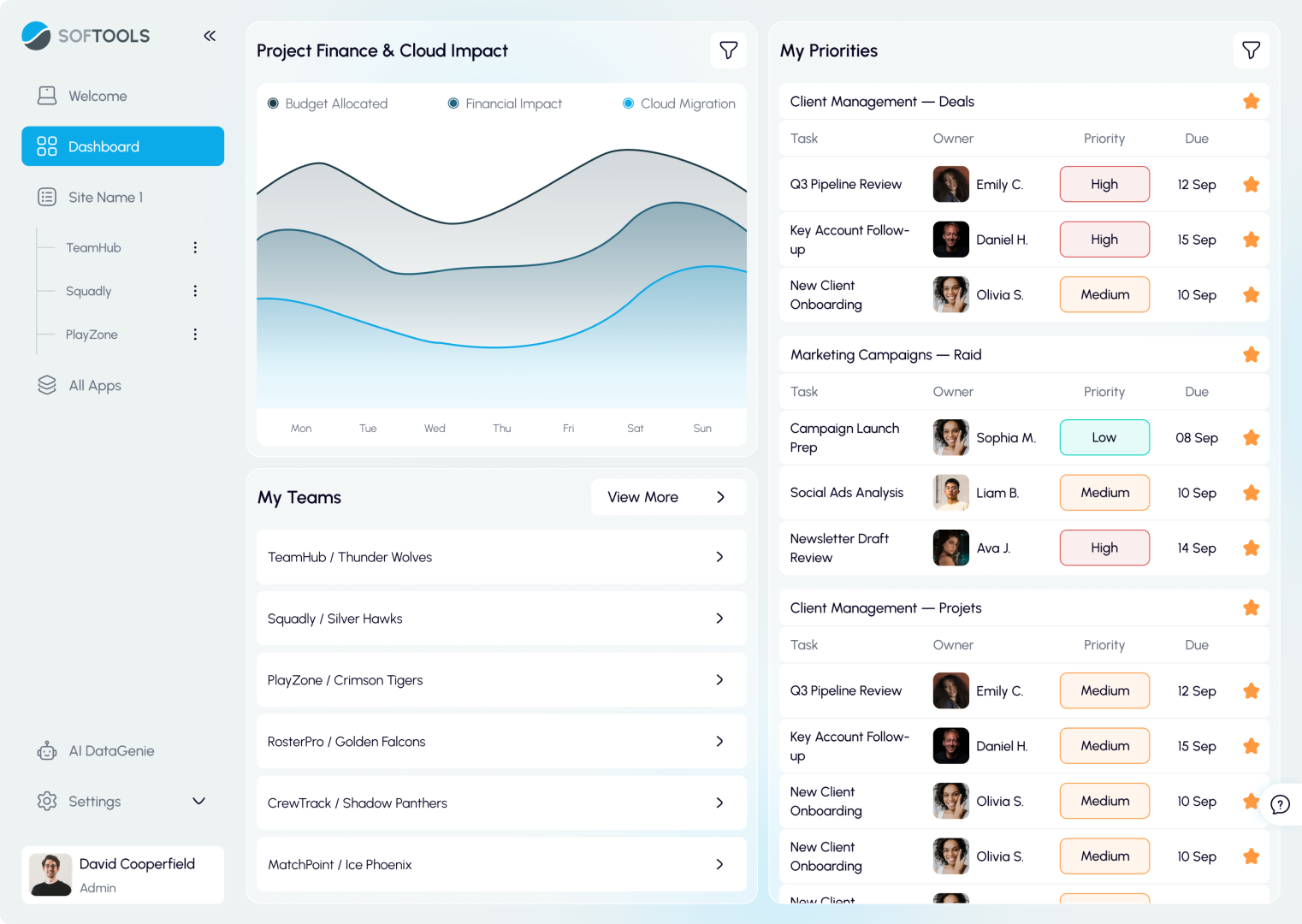 JustApps dashboard header preview